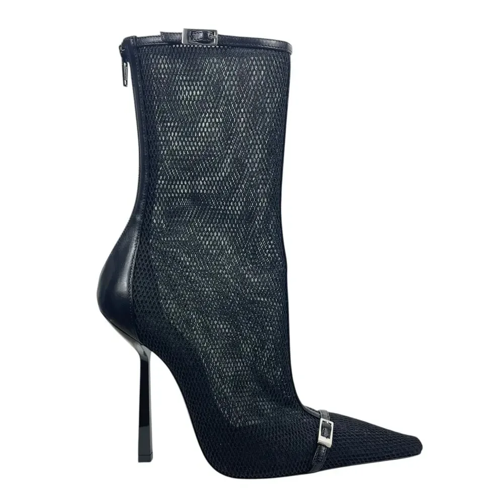 Saint Laurent Oxalis 115mm Mesh Pointed Toe Ankle Boots Black Size 37